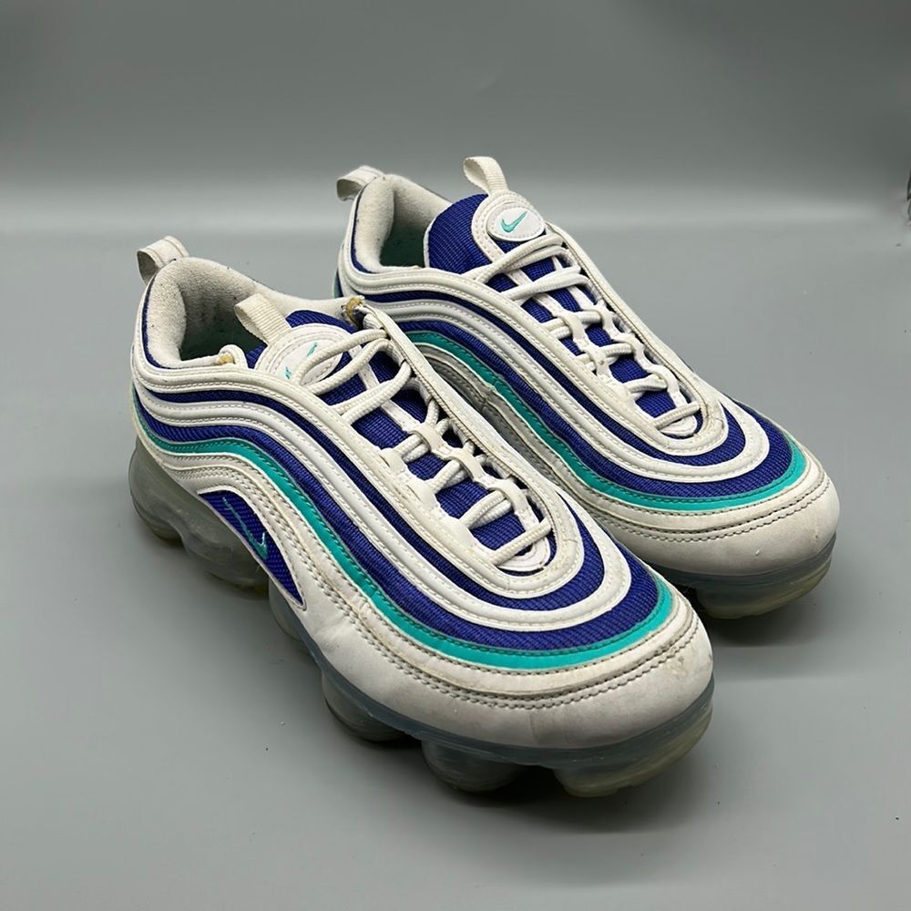 Nike Air Vapormax 97 White Indigo/Jade Running Shoes Kids Sz 6.5/ Women's Sz 8